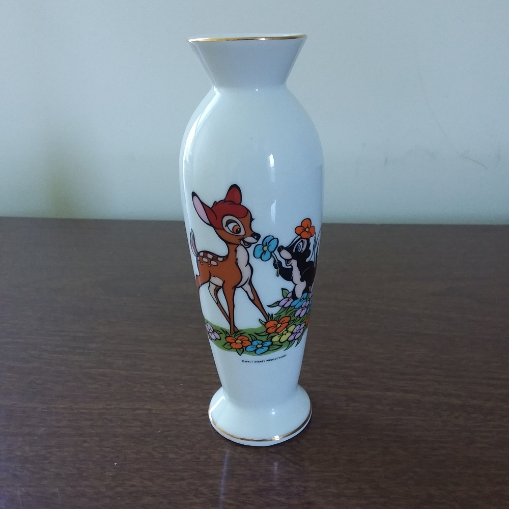Disney Bambi and Flower vintage white vase Japan
